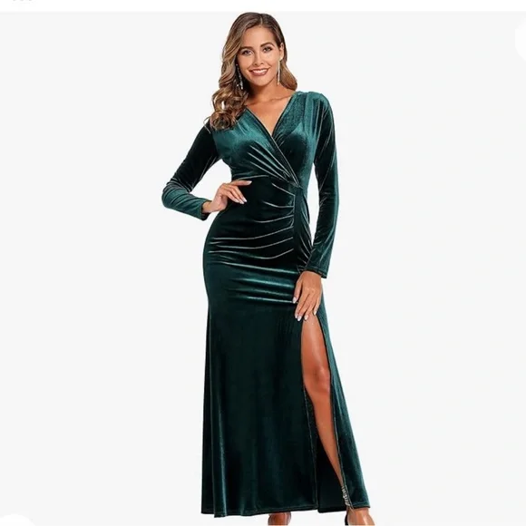 slim fit dress slacks Dark Green Velvet Dress - Bridesmaid Dress main image 1